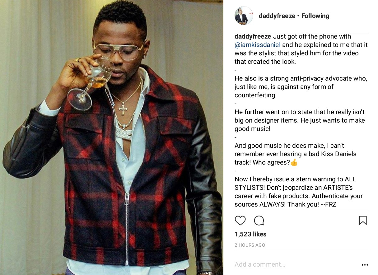 Kiss Daniel Explains To Daddy Freeze His Stylist Is Responsible For The Fake LV Shirt (2)