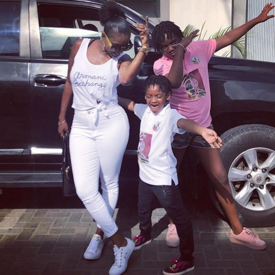 Annie Idibia Looking Stylish While Out With Daughters Isabella And Olivia