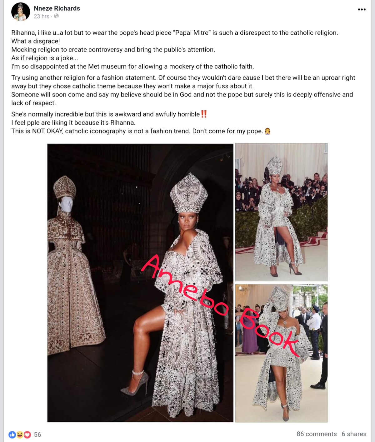Nigerian Beauty Queen Calls Out Rihanna For Wearing Pope-Inspired Head Piece (2)