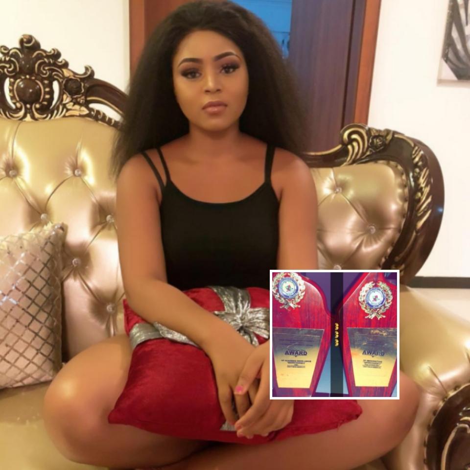 Regina Daniels Shows Off Two Awards