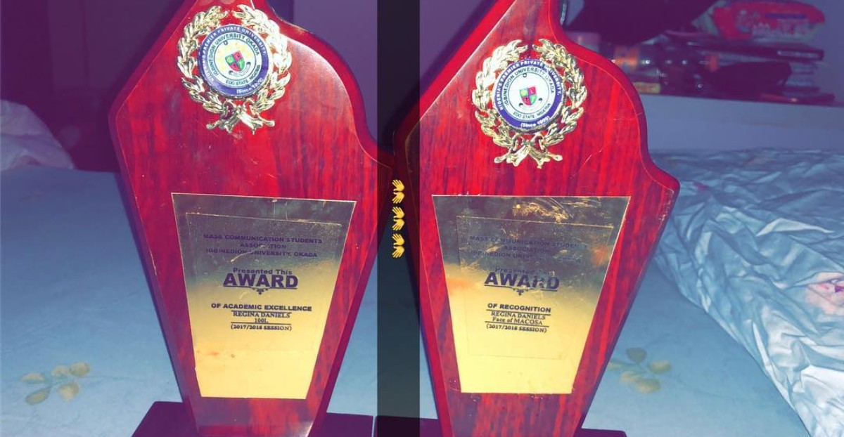 Regina Daniels Shows Off Two Awards (2)