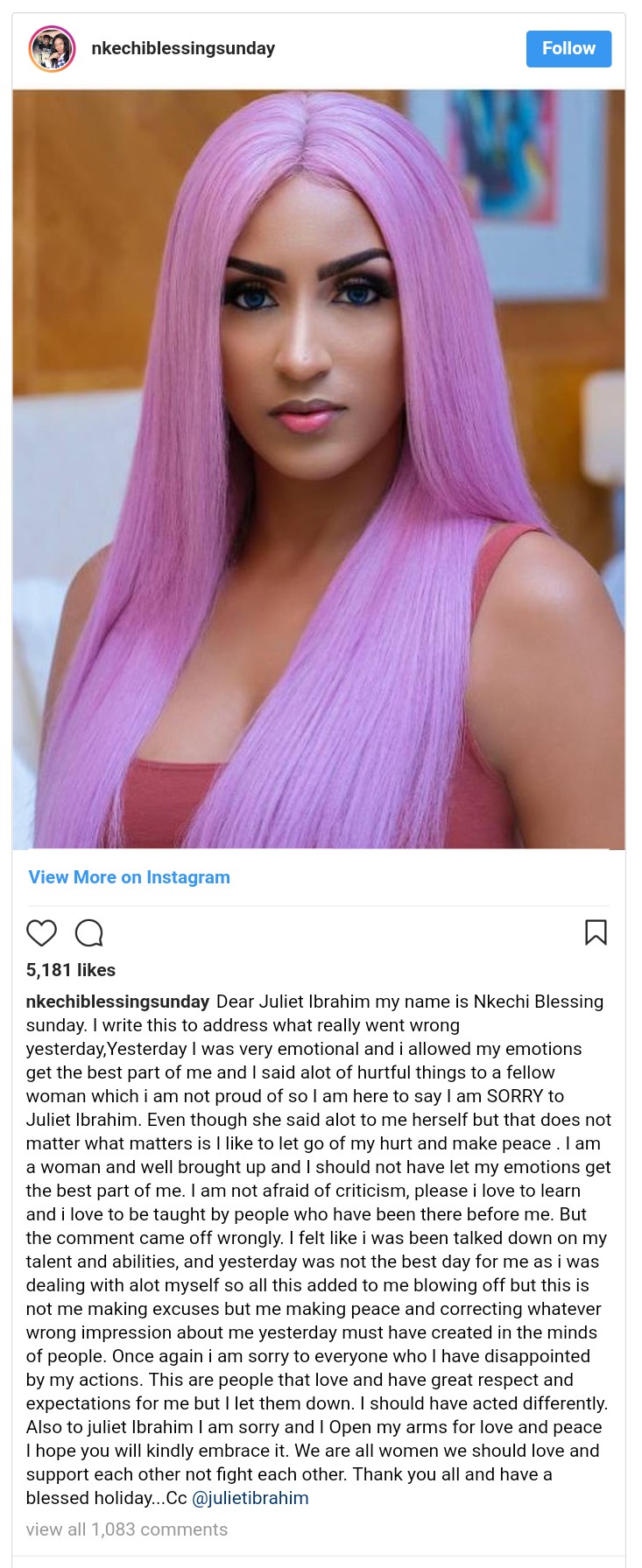 Nkechi Blessing Sunday Apologizes To Juliet Ibrahim (2)