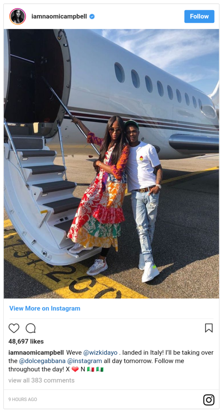 Naomi Campbell With Wizkid On Private Jet For Milan Show (2)