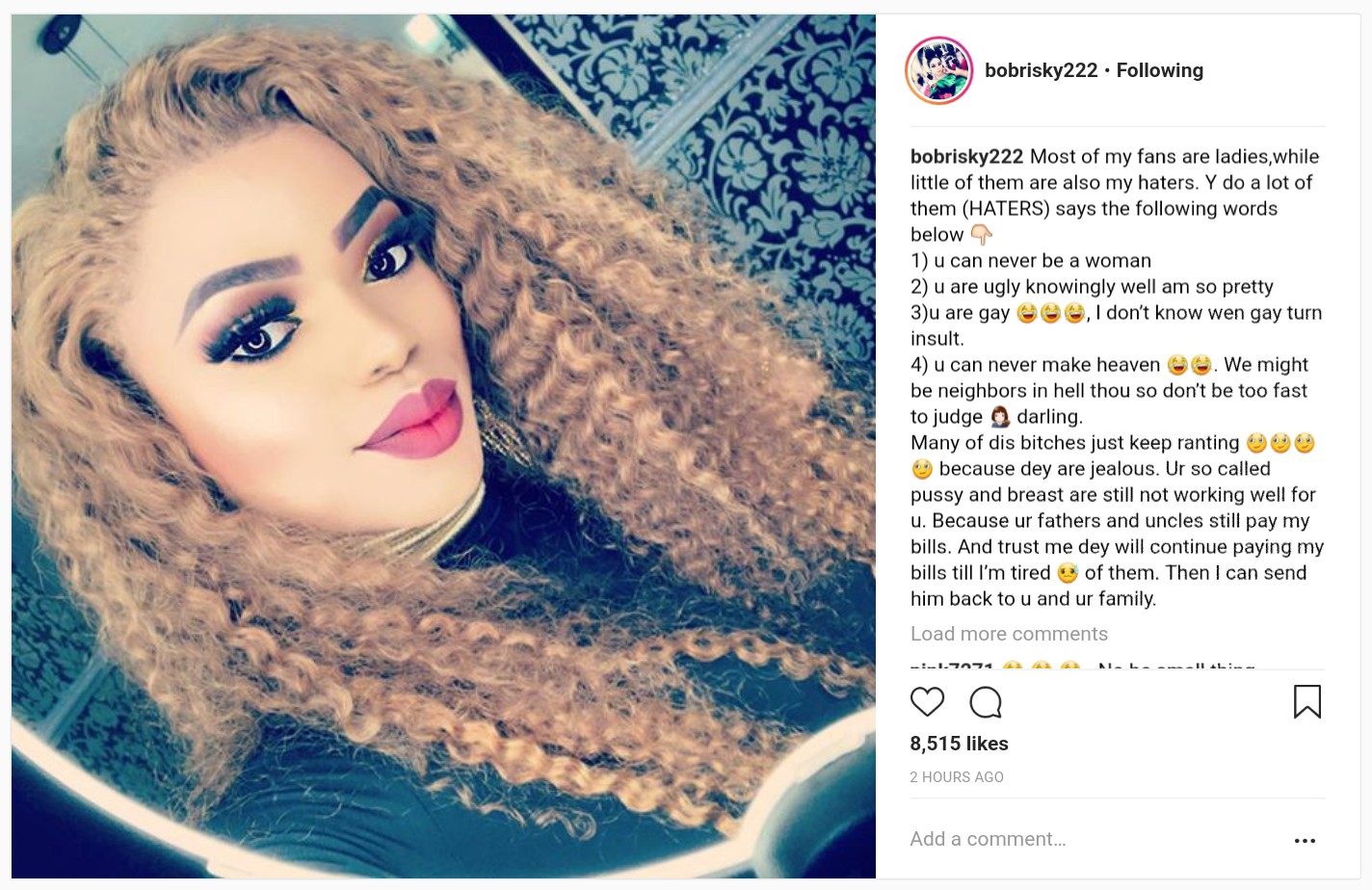 Bobrisky Lists 4 Most Used Hateful Statements By His Female Followers On Him (2)