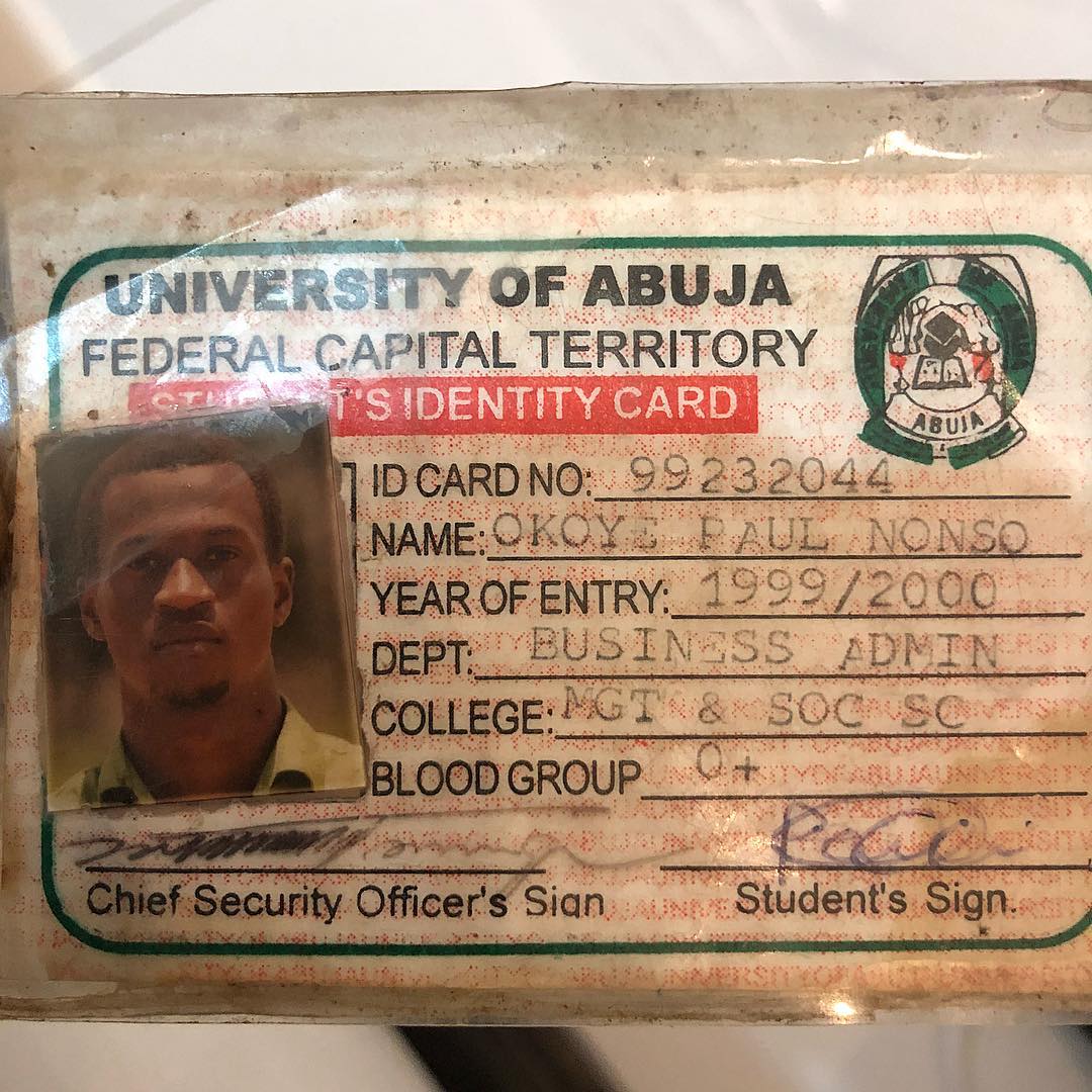 Paul Okoye University of Abuja Student Identity Card