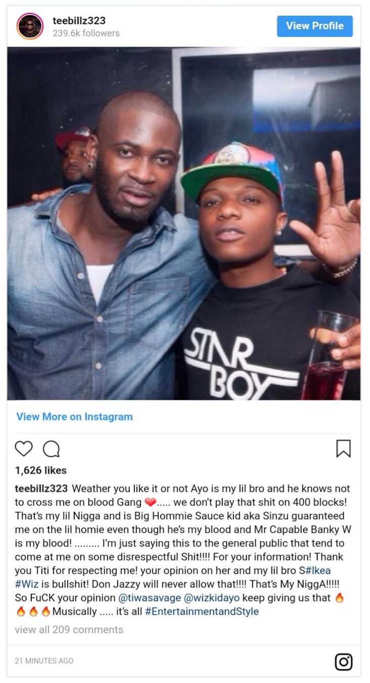 Teebillz Reacts To Wizkid And Tiwa Savage Dating Rumours (2}