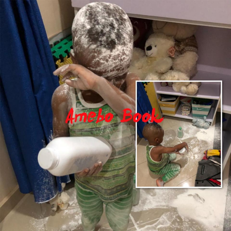 Tonto Dikeh Catches Son Using Baby Powder To Cover The House