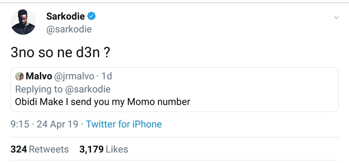 Sarkodie’s Hilarious Response After Fan Begs Him For Money On Twitter (2)