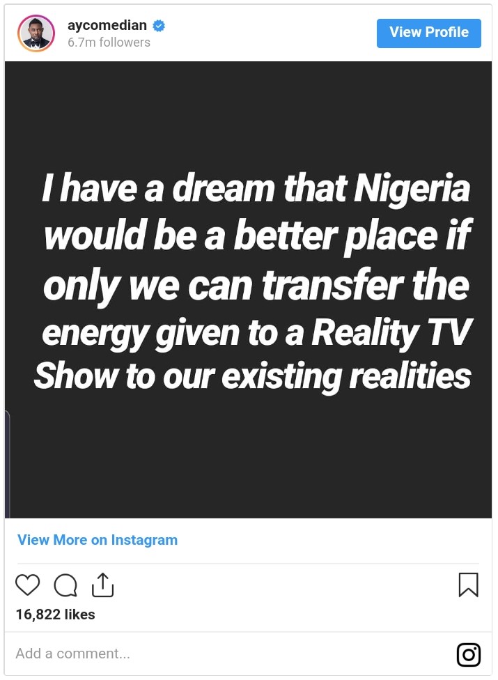 Nigeria Better Place If We Transfer Reality TV Show Energy To Existing Realities (2)