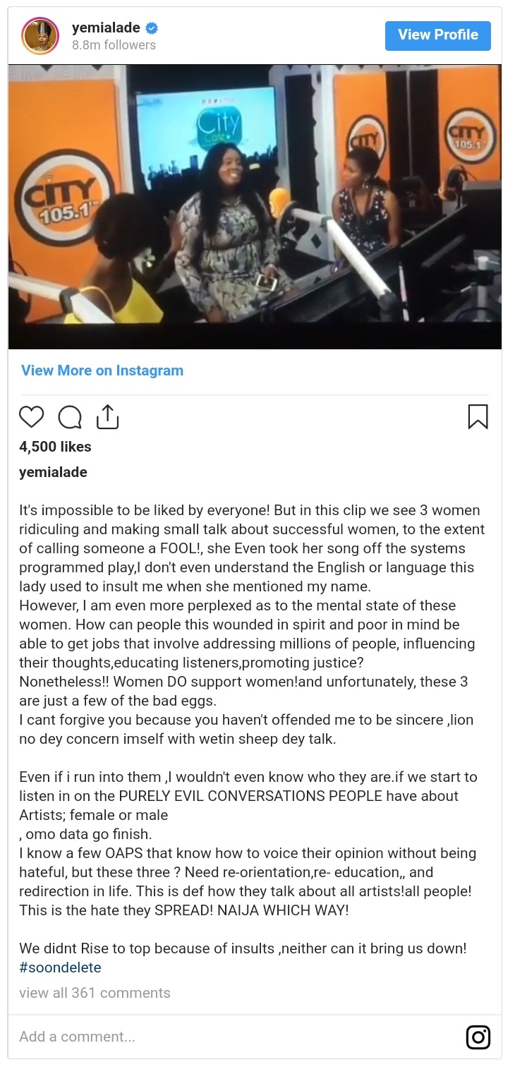 Yemi Alade Reacts To Video Of CityFM OAPs Mocking Her (2)