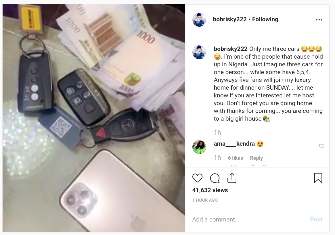 Bobrisky Shows Off His Three Car Keys (2)