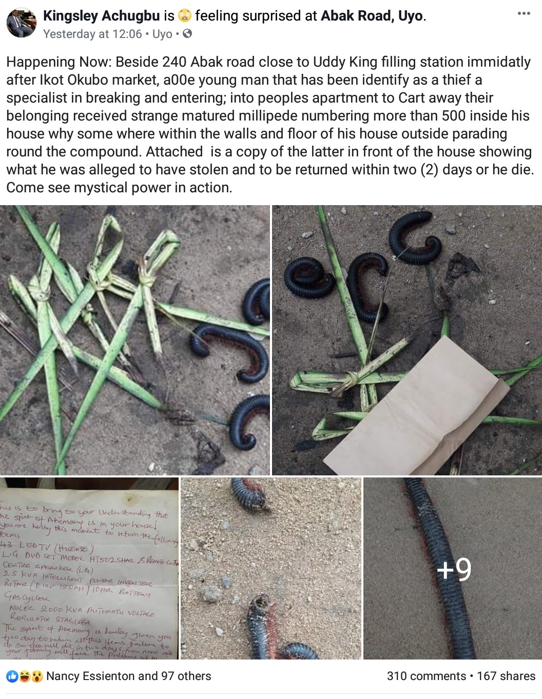 Akwa Ibom Thief Visited By Over 500 Millipedes (6)