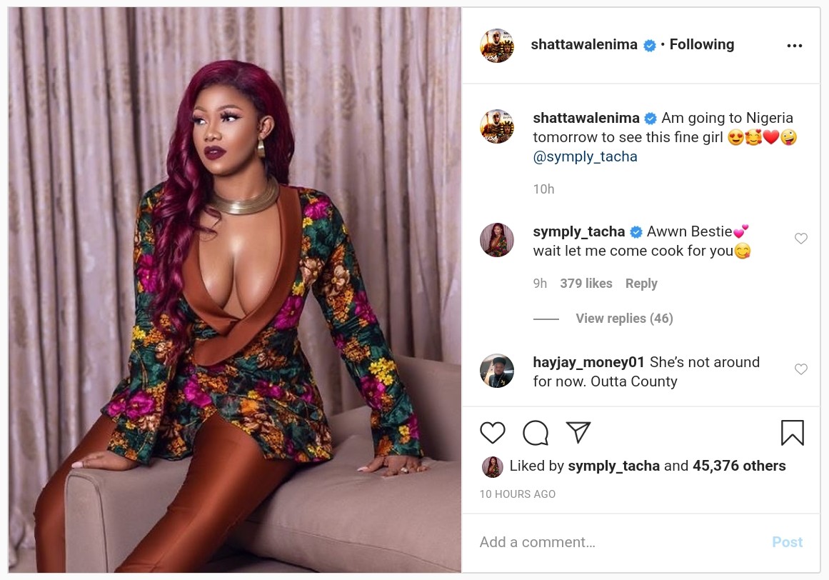 Tacha Tells Shatta Wale She Will Cook For Him (2)