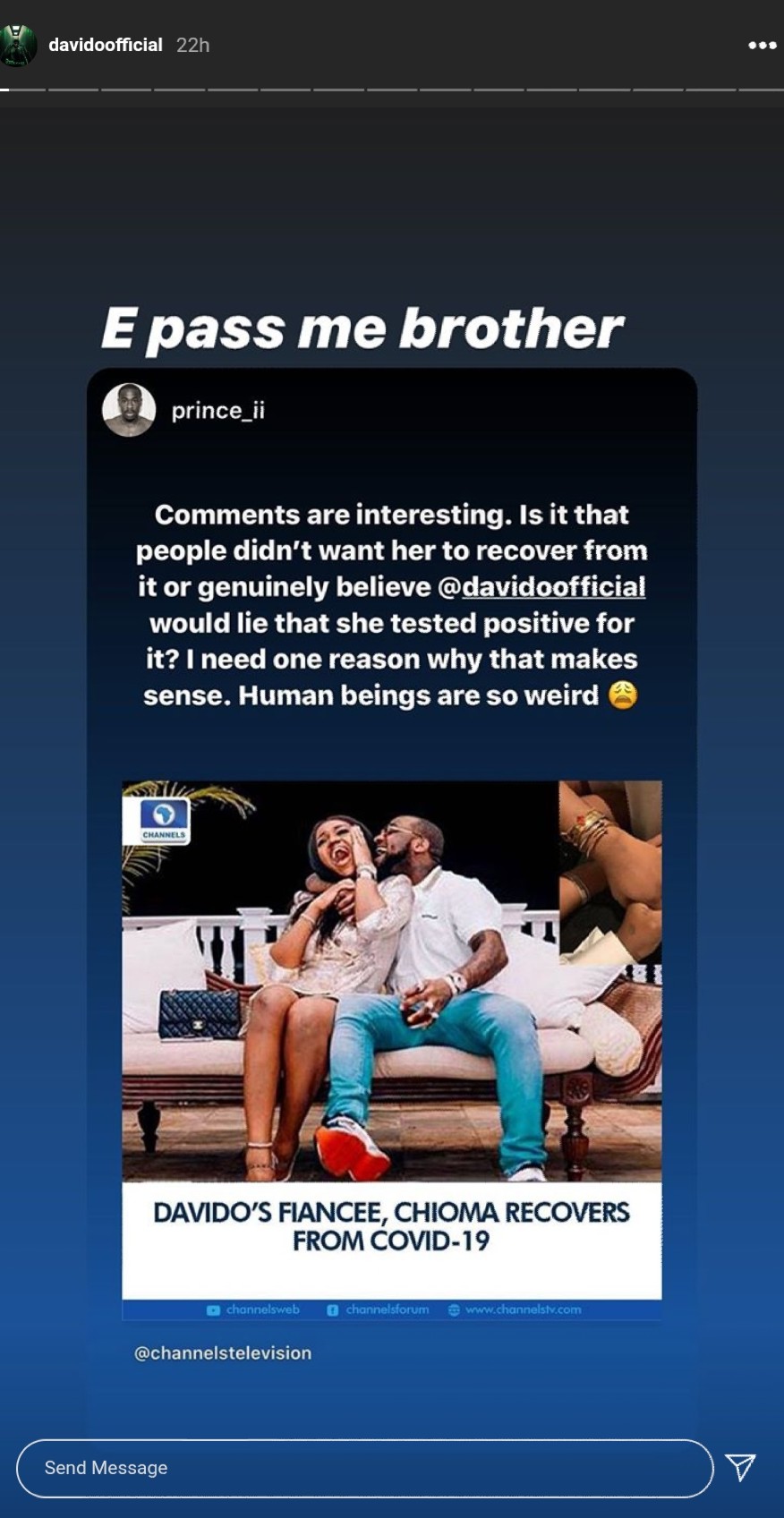 Davido Reacts To Claims That Chioma Never Had Coronavirus (2)