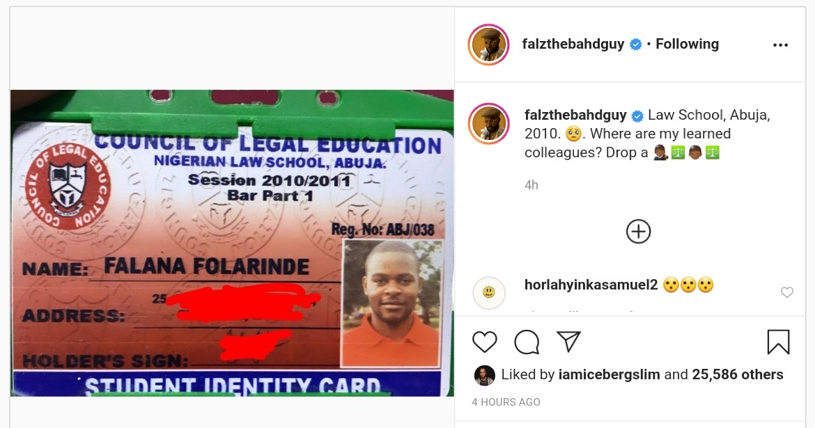 Falz Nigerian Law School 2010 Student Identity Card (2)