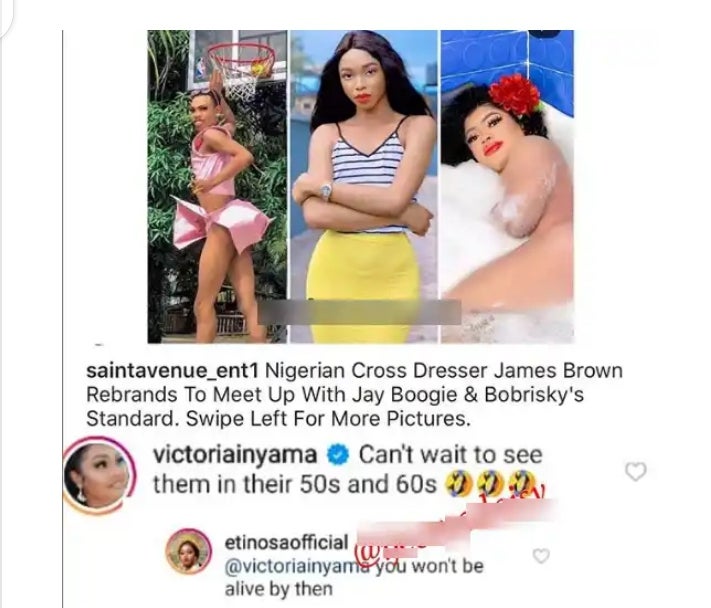 Etinosa Curses Victoria Inyama Over Bobrisky Comment