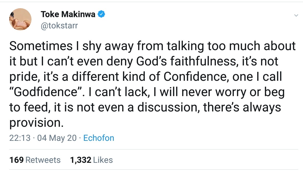 Toke Makinwa Can't Lack Will Never Worry Or Beg To Feed (2)