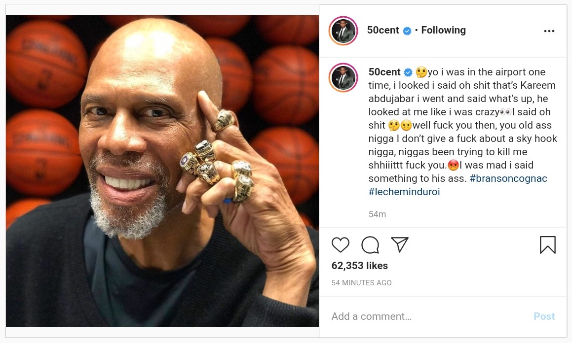 50 Cent Appreciates Kareem Abdul-Jabbar With Six Championship Rings