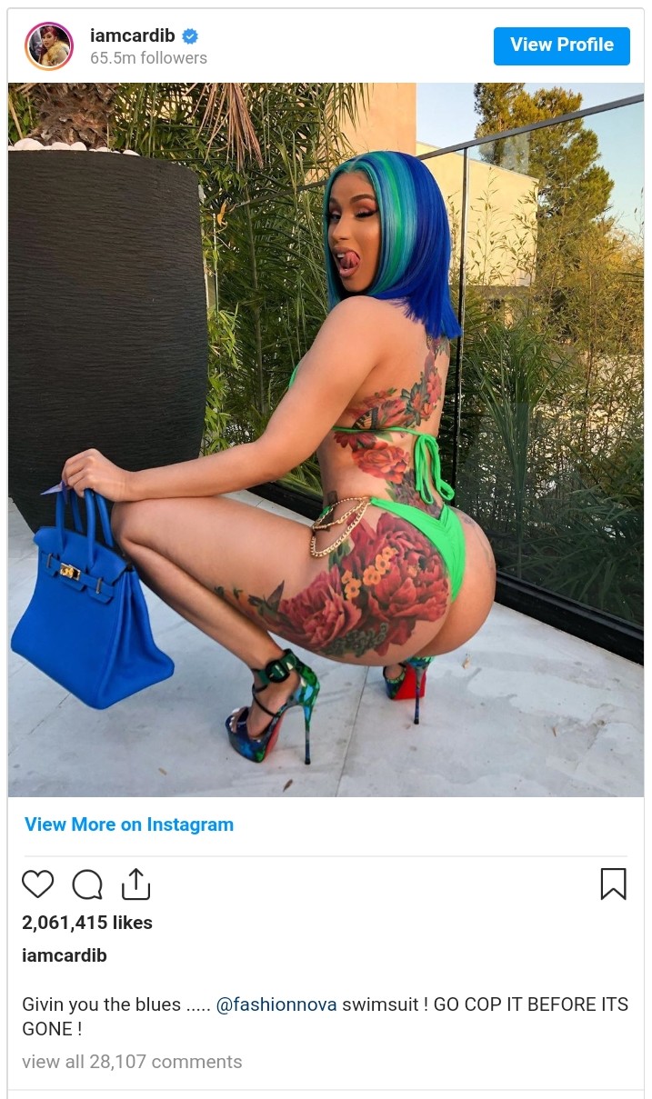 Cardi B Entire Back Tattoo Fashion Nova Swimsuit Photo