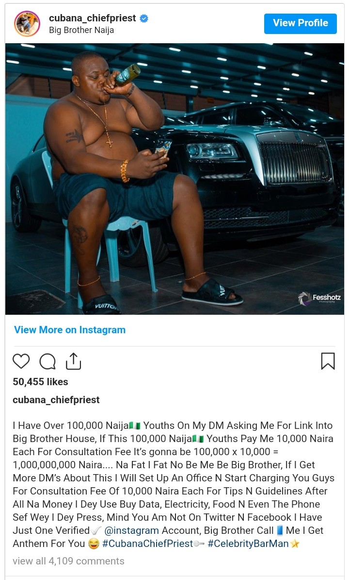 Cubana Chief Priest Collecting N10K Link Into The BBNaija House (2)