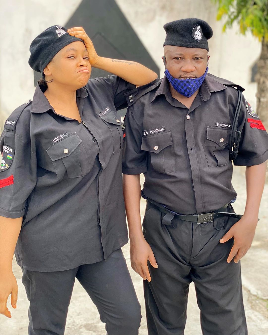 Funmi Awelewa And Olaniyi Afonja Police Uniforms Movie Set (2)