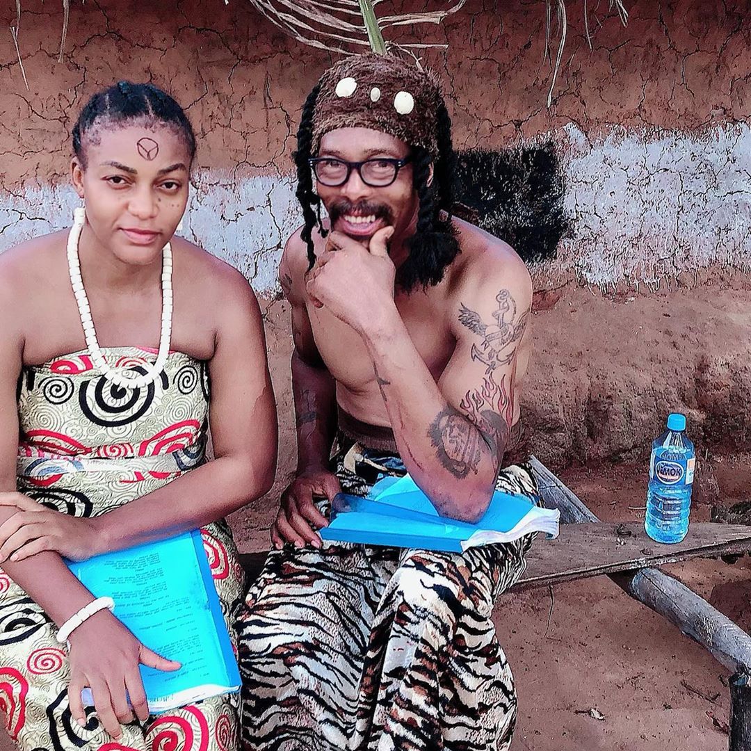 Hank Anuku With Queen Nwokoye On Set New Movie