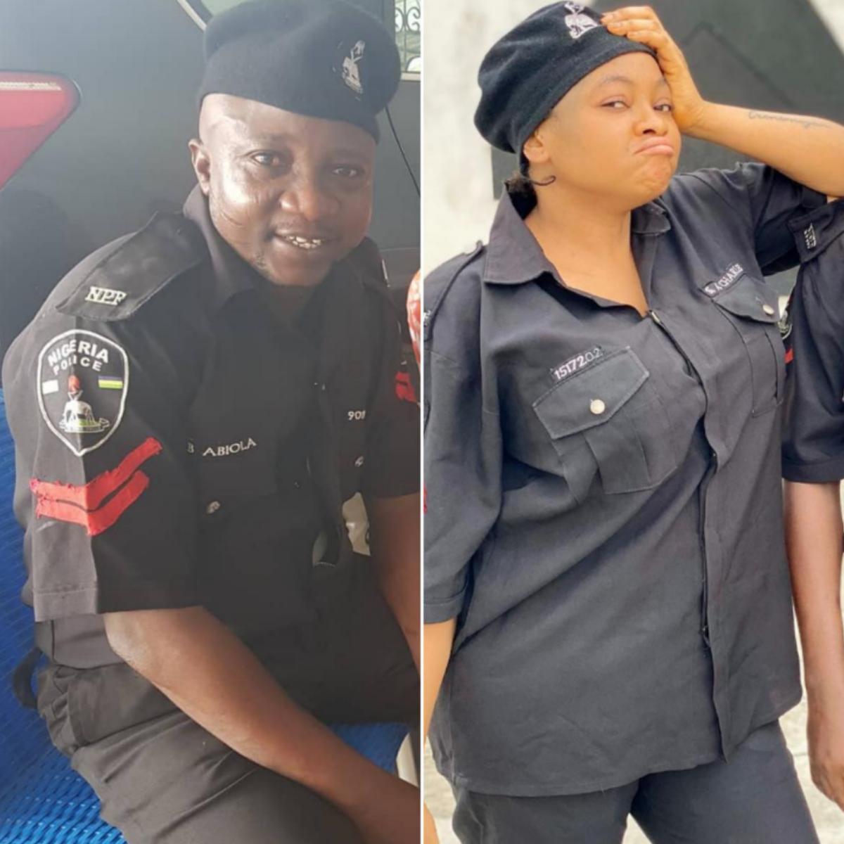 Funmi Awelewa And Olaniyi Afonja Police Uniforms Movie Set