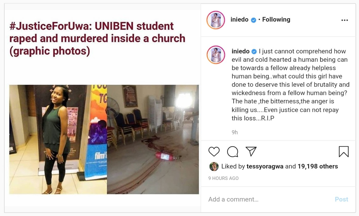 Ini Edo Reacts Death Of University of Benin Student Uwa Omozuwa (2)