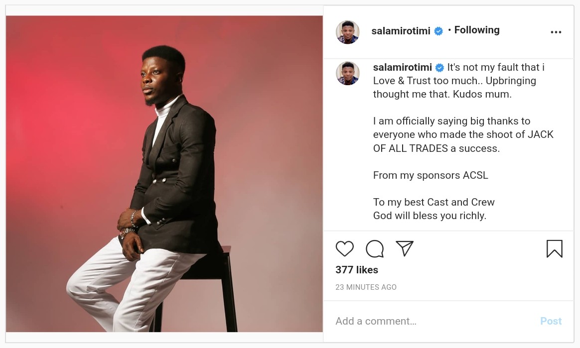 Rotimi Salami Mum Upbringing Taught Him To Love And Trust