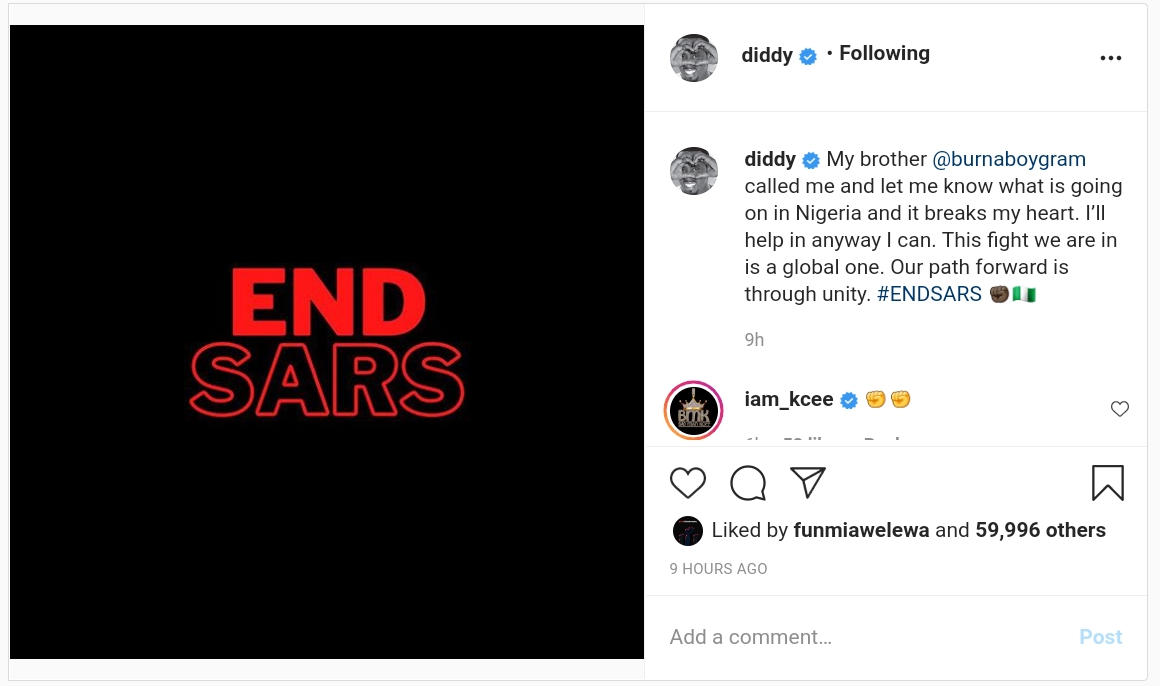 #EndSARS Diddy Reacts (2) Amebo Book