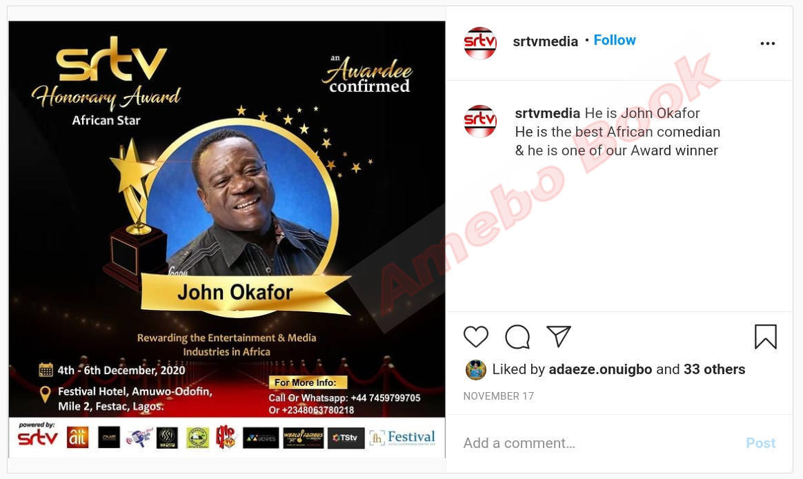 Mr. Ibu Best African Comedian SRTV Awards (2) Amebo Book