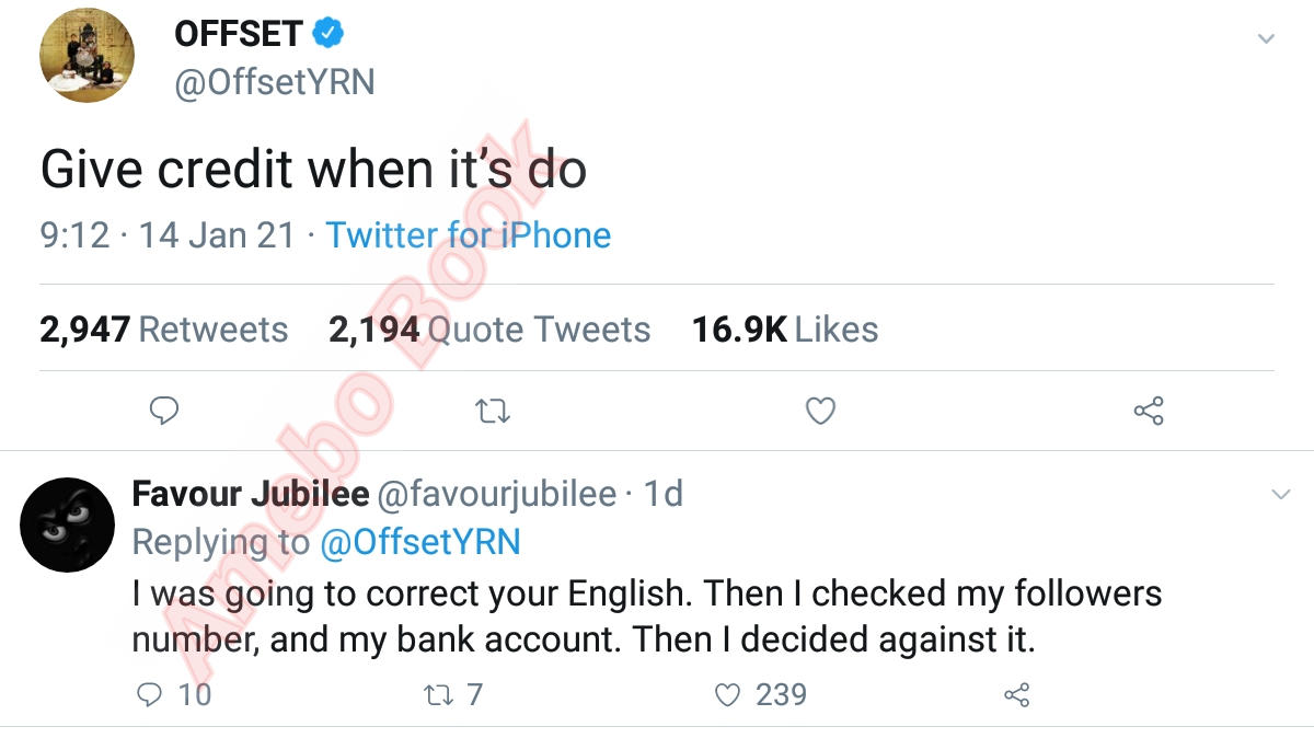 Cardi B's Husband Offset Can't Spell Due (2) Amebo Book