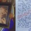 Lady With Framed Photo Of Destiny Etiko Writes Letter