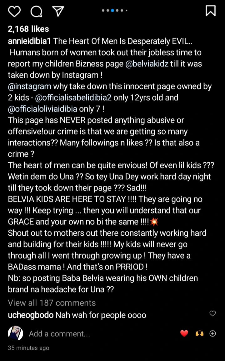 Instagram Takes Down Annie Idibia Children's Business Page. (2)