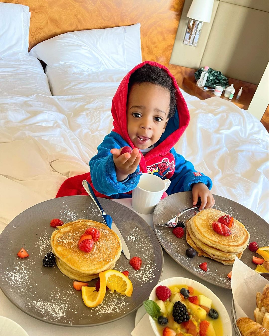 Regina Daniels Son Munir Breakfast (7) Amebo Book