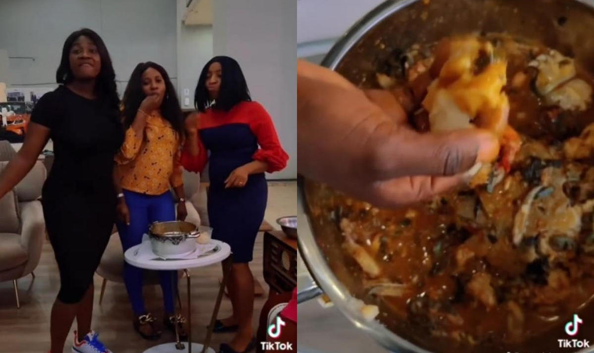 Mercy Johnson Eating Pounded Yam At The Airport